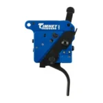 TIMNEY TRIG REM 700 2 STG STR RH BLK blue and black trigger assembly, side view with straight trigger