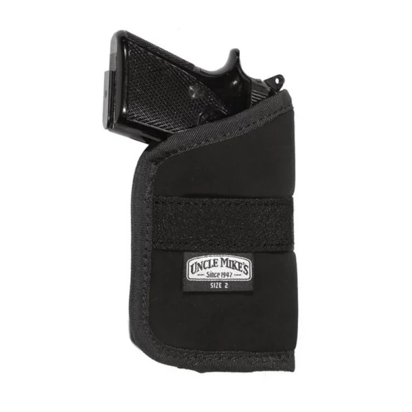 Uncle Mike's U/M Inside Pocket Holster Size 2, black front view holding a compact handgun