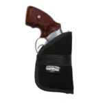 Uncle Mike's U/M Inside Pocket Holster Size 3, black front view holding a wood-grip revolver
