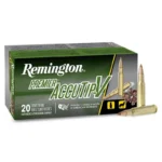 Remington Premier AccuTip Varmint Rifle Ammunition, green box with three cartridges