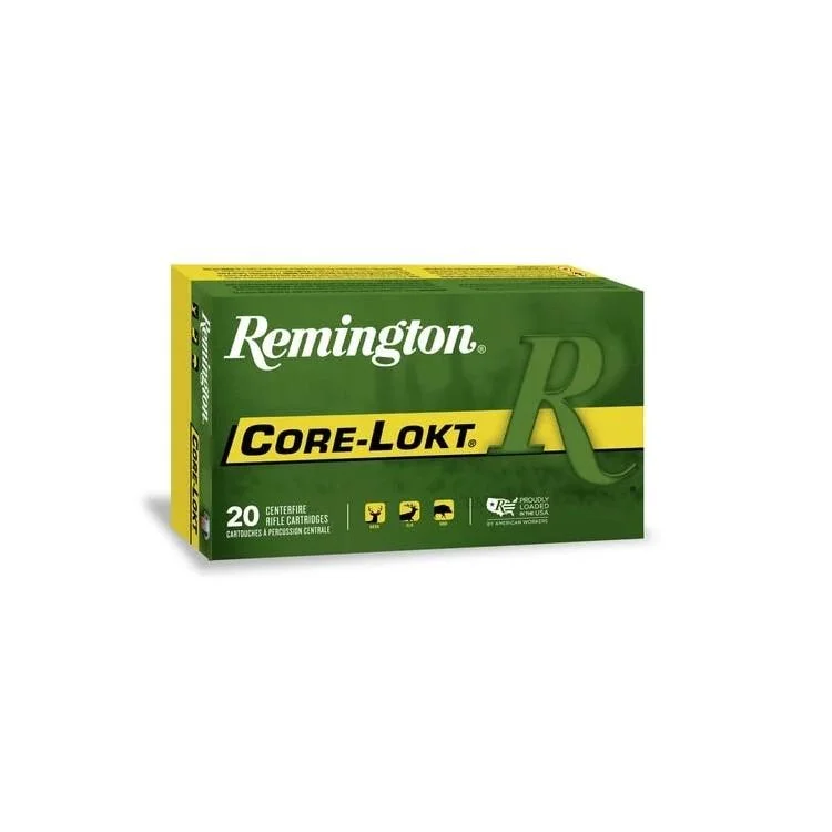 primary-26480 Remington Core-Lokt green and yellow ammunition box, front view