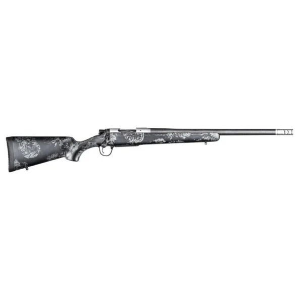 Christensen Arms Ridgeline FFT rifle, right-side view with carbon-pattern stock and gray accents