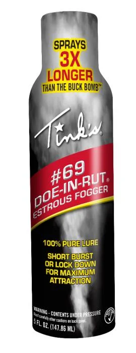 primary-26586 Tink's #69 Estrous Fogger, black and red aerosol can shown upright from the front