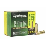Remington HTP Handgun Ammunition, green and yellow box with two cartridges