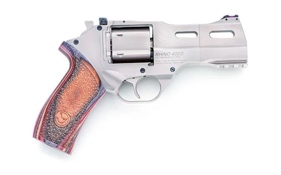 Chiappa Firearms USA Ltd RHINO .357MAG REVOLVER 40DS CHROME 4IN BBL 3MOON CLIPS 6RND ADJ. REAR SIGHT