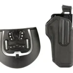 Blackhawk OMNIVORE L2 black right-hand holster with belt mounts, front and side views