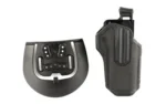 Blackhawk OMNIVORE L2 black right-hand holster with belt mounts, front and side views