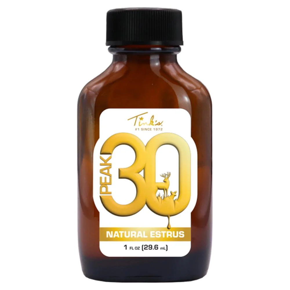 primary-26833 Dead Down Wind DBA Arcus Hunting Tink's Peak30 Premium Doe Estrus, brown bottle, front view
