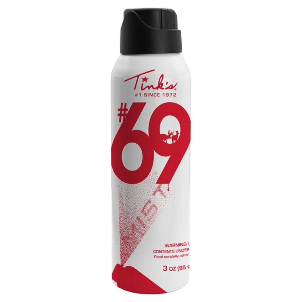 primary-26836 Dead Down Wind DBA Arcus Hunting Tink's #69 white aerosol can with black cap, front view