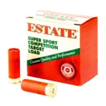 Estate Cartridge Super Sport Shotshells, red and white box with three red shells