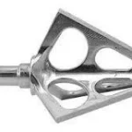Feradyne Outdoors Muzzy One crossbow broadhead, silver side view with three vented blades