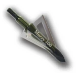 Feradyne Outdoors Muzzy 3-Blade Standard Broadhead, angled view with three silver blades