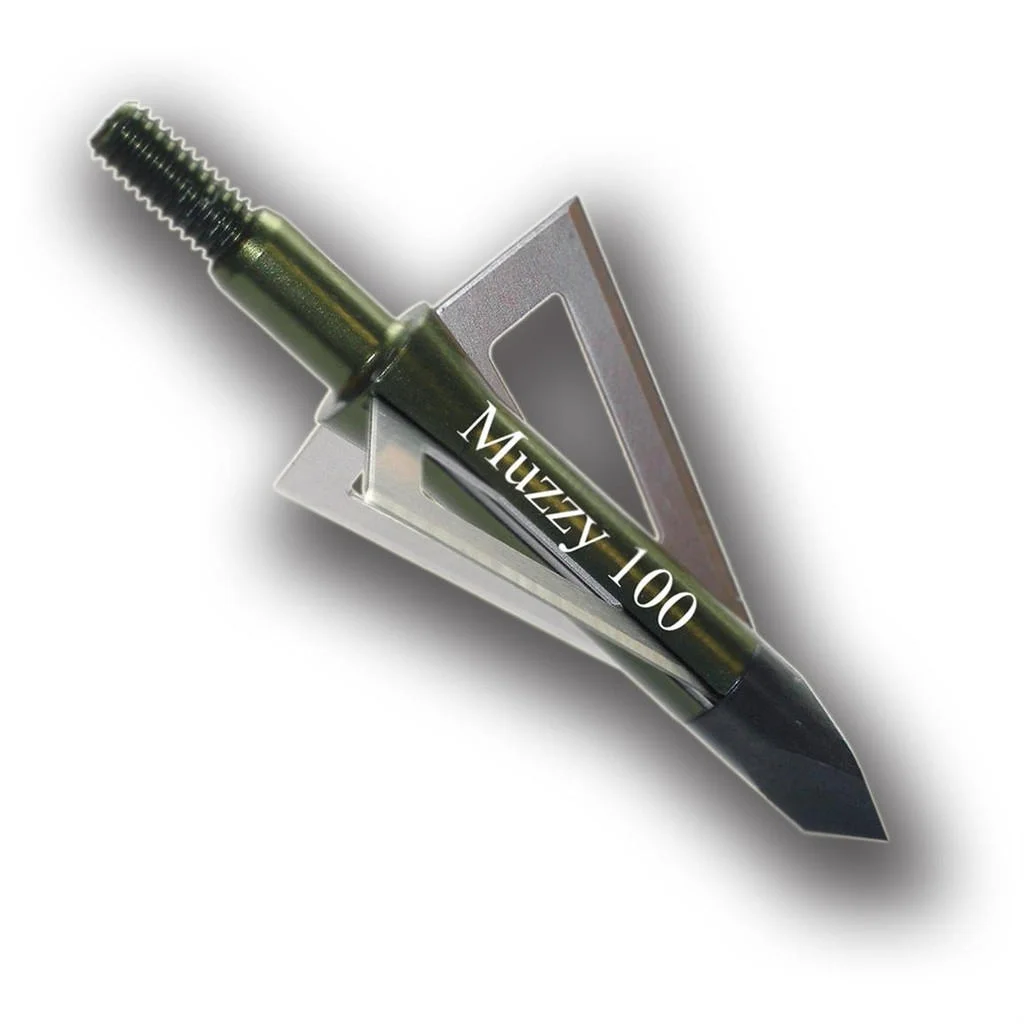 primary-26866 Feradyne Outdoors Muzzy 3-Blade Standard Broadhead, angled view with three silver blades