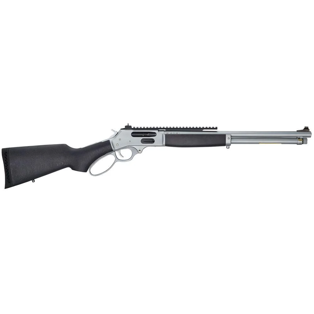 primary-2693 Henry All-Weather Lever Action Side Gate Rifle, right side, black stock and silver receiver and barrel