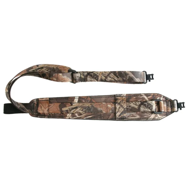 Outdoor Connection Padded Super Sling, camouflage sling laid flat with black swivels