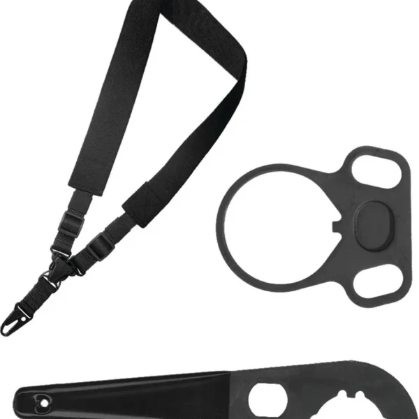Outdoor Connection A-TAC SLING, black sling with adapter and wrench laid out
