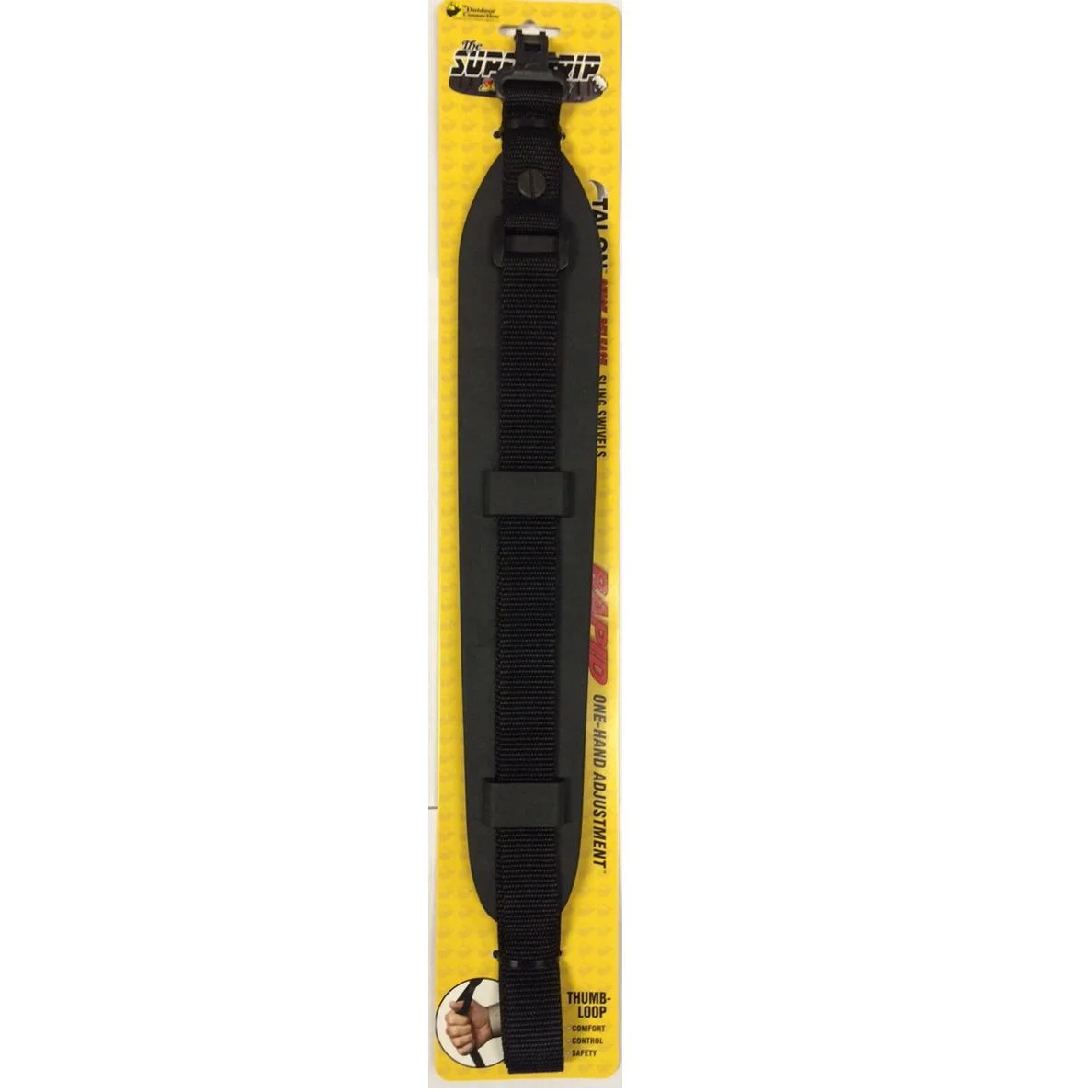 primary-26958 Outdoor Connection Super Grip Super Sling, black sling with swivel in yellow retail packaging