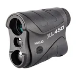 HALO XL450 rangefinder in black, angled front view with three circular lenses