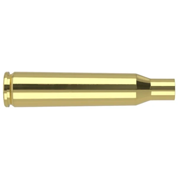 Nosler Unprimed Brass .257 Roberts (+P), single brass rifle cartridge case in side view