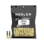 Nosler Unprimed Unprepped Brass Rifle Cartridge Cases, brass cases in a black bulk bag