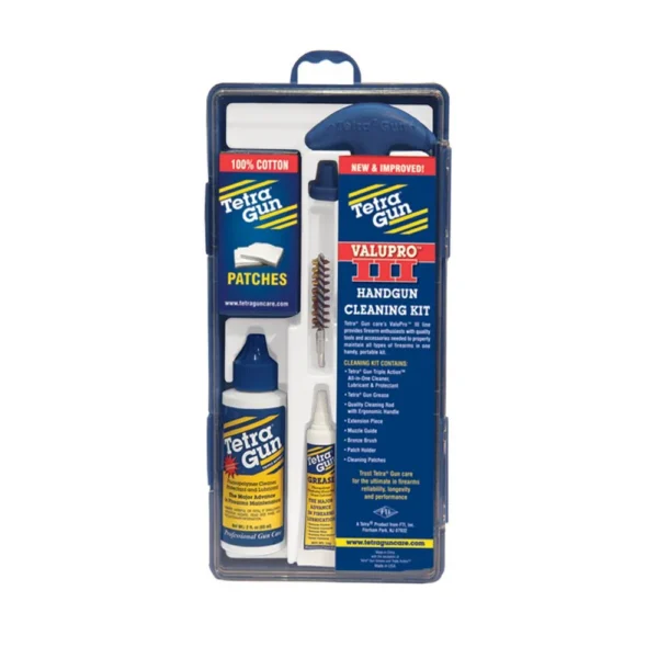Tetra ValuPro III Gun Cleaning Kit, front view in blue plastic retail case