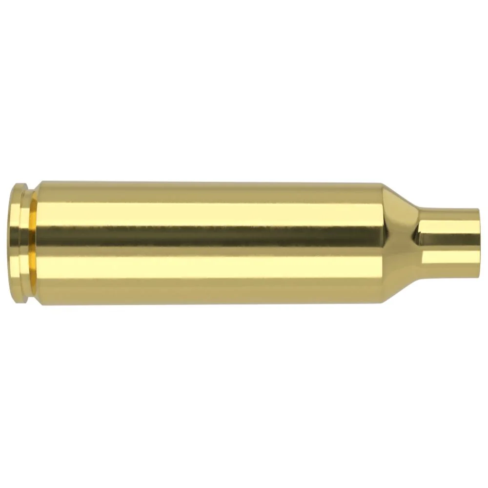 primary-27048 Nosler Unprimed Brass Rifle Cartridge Cases, side view of a single polished brass case