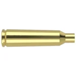 Nosler Unprimed Brass Rifle Cartridge Case in polished brass, side view