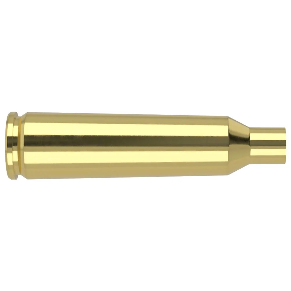 primary-27058 Nosler Unprimed Brass Rifle Cartridge Case in polished brass, side view
