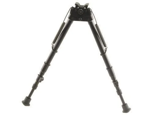 Harris Bipods Tallest Bipod, black front view with extended telescoping legs and rubber feet