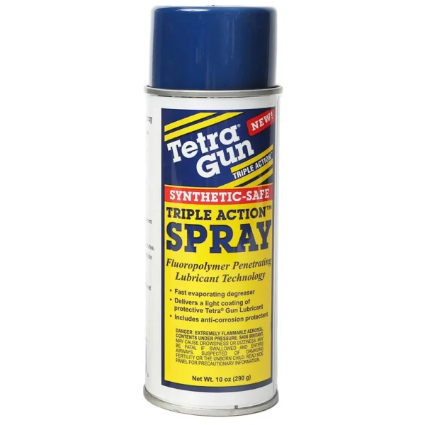 Tetra Gun Triple Action Spray, white aerosol can with blue cap in front view
