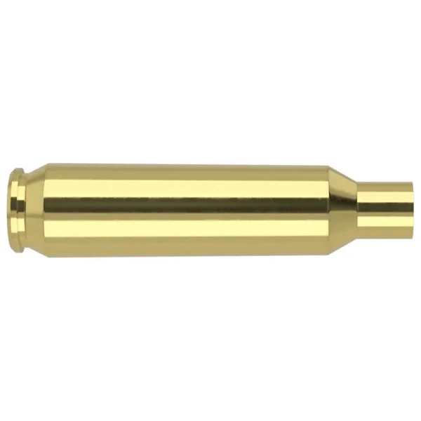 Nosler Unprimed Brass Rifle Cartridge Case, gold-coloured case shown from the side