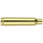 Nosler .223 Rem Unprimed Brass, single gold-colored rifle case in side view