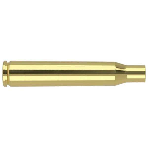 Nosler Unprimed Brass .280 Rem cartridge case, gold-tone side view