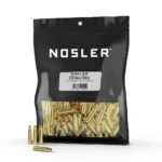 Nosler Unprimed Unprepped Brass Rifle Cartridge Cases, brass cases in a black bulk bag