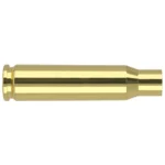Nosler Unprimed Brass Rifle Cartridge Cases, single polished brass case in side view