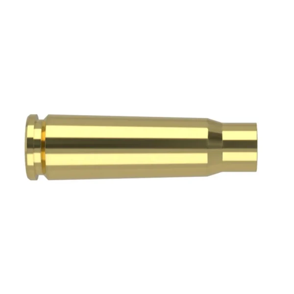 Nosler Unprimed Brass Rifle Cartridge Cases .260 Rem, side view of a single polished brass case