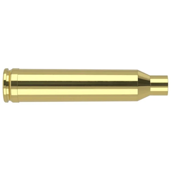 Nosler Unprimed Brass Rifle Cartridge Cases, polished brass case shown from the side