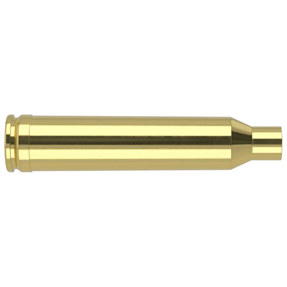 primary-27190 Nosler Unprimed Brass Rifle Cartridge Cases, polished brass case shown from the side