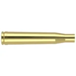 Nosler Unprimed Brass Rifle Cartridge Cases side view of a single polished brass case
