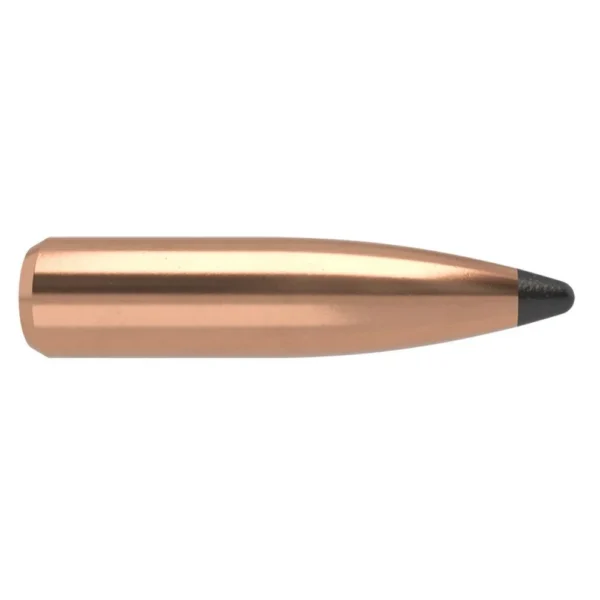 Nosler Partition Rifle Bullets, copper-colored bullet in side view with dark pointed tip