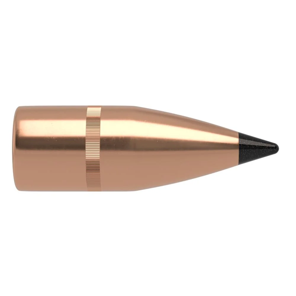 primary-27245 Nosler Varmageddon Rifle Bullets, copper-colored bullet in side view with black pointed tip
