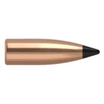 Nosler VarMageddon Rifle Bullet, copper-colored side view with black pointed tip