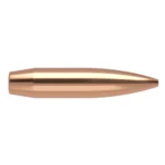 Nosler Custom Competition Rifle Bullets, copper-colored pointed bullet in side view