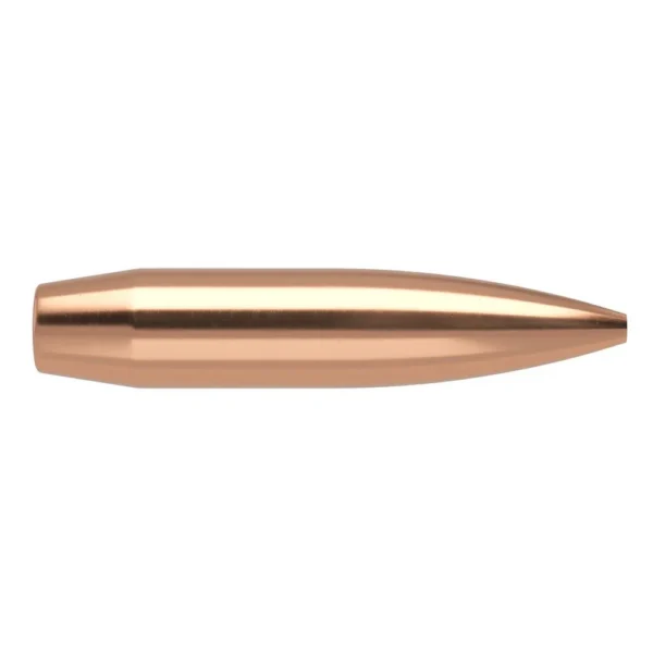 Nosler Custom Competition Rifle Bullets, copper-colored pointed bullet in side view