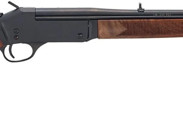Henry Single Shot Rifle, right-side view with brown wood stock and fore-end