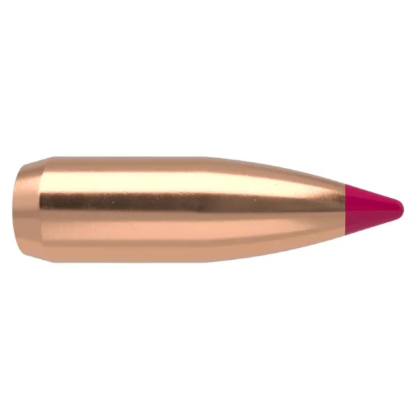 Nosler Ballistic Tip Varmint Bullets copper-coloured side view with pointed magenta tip