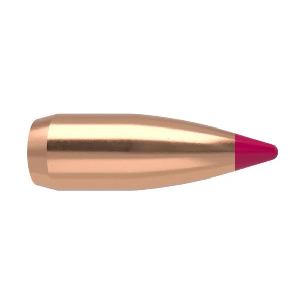 Nosler Ballistic Tip Varmint Bullets, copper-coloured side view with pink pointed tip