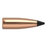 Nosler Varmageddon Rifle Bullets, copper-colored bullet with black pointed tip in side view