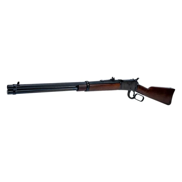 Heritage 92 Lever Action Rifle side view with polished black barrel, wood stock and loop lever