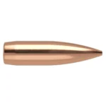 Nosler Custom Competition Rifle Bullets, copper-coloured pointed bullet, side view